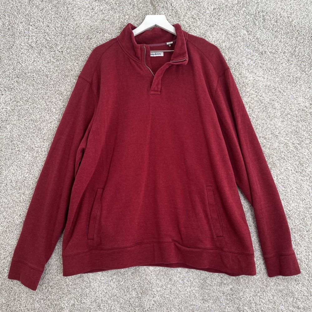 Tommy‎ Bahama Sweater Mens 2XL Red 1/4 Quarter Zip Pullover